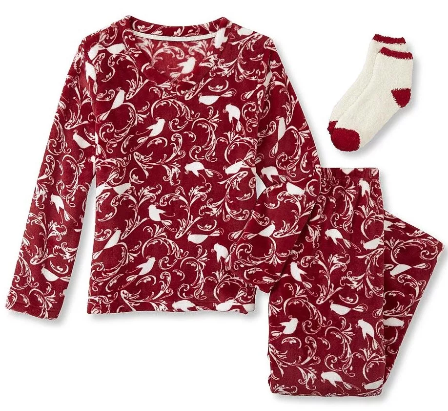 NEW Red Bird Pajamas Plus Size 2X Women 3 Piece Set Fleece Winter