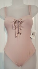 NWT Kensie Ladies Blush Ribbed Tie Front Swimsuit Supercute Size XS