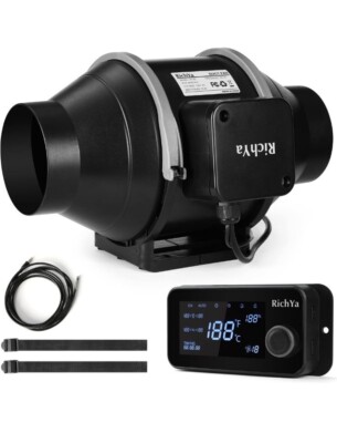 RichYa 4-inch Intelligent Inline Duct Fan w/ Variable Temp Humidity Controller 
