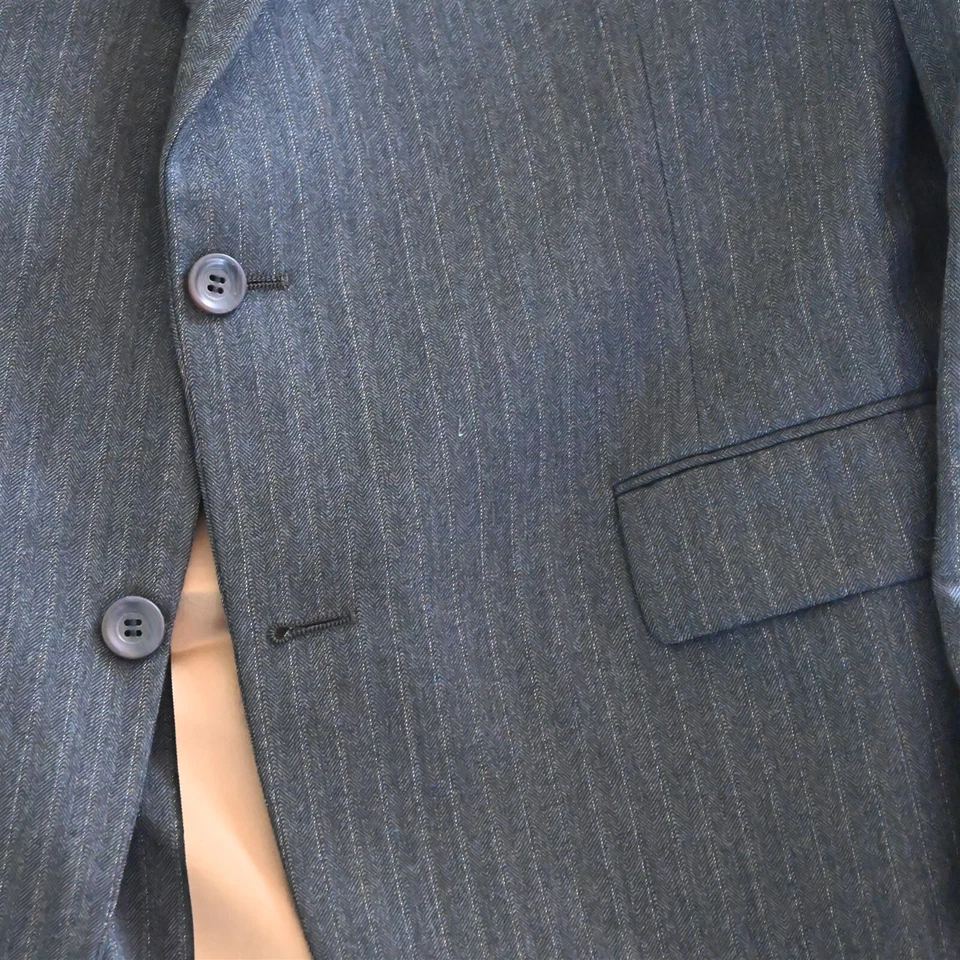 Casaco esportivo vintage Bill Blass 46L cinza listra espinha de peixe blazer lã - Imagem 3 de 4