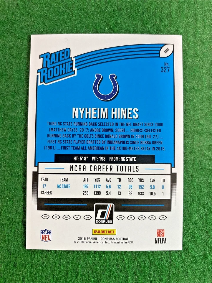 2018 Donruss #327 RC SP #’ed 25/42 Orange Nyheim Hines Buffalo Bills NFL - Image 3 of 3
