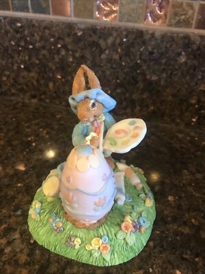 Bunny Rabbit artist painting an egg for Easter detailed signed Noah's '94 