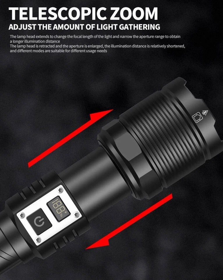 High Power XHP70 4-CORE Flashlight - 10000 Lumens, IPX4, 5000mAh Battery, OLED - Image 4 of 4