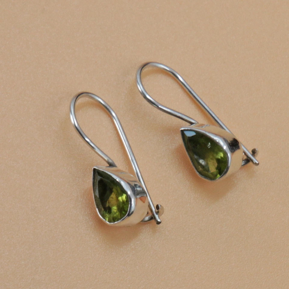 Peridot Ohrhänger Sterling Silber 925 Ohrringe Tropfen Grün Facettenschliff ho - Bild 4 von 4