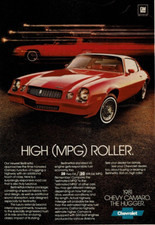 1981 Vintage Print Ad Chevy Camaro The Hugger Hight MPG Roller Red Berlinetta