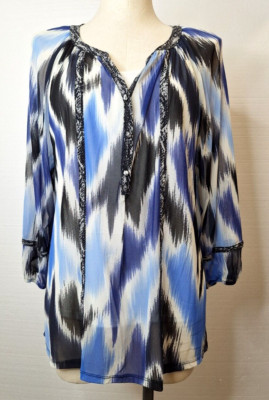 Alfani Women's Size M Sheer Blouse W/Tank Geometric Multicolored Lightweight