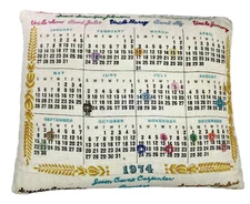 1974 Tea Towel Calendar Throw Accent Pillow ‌Holiday Farm Cottagecore Embroidey