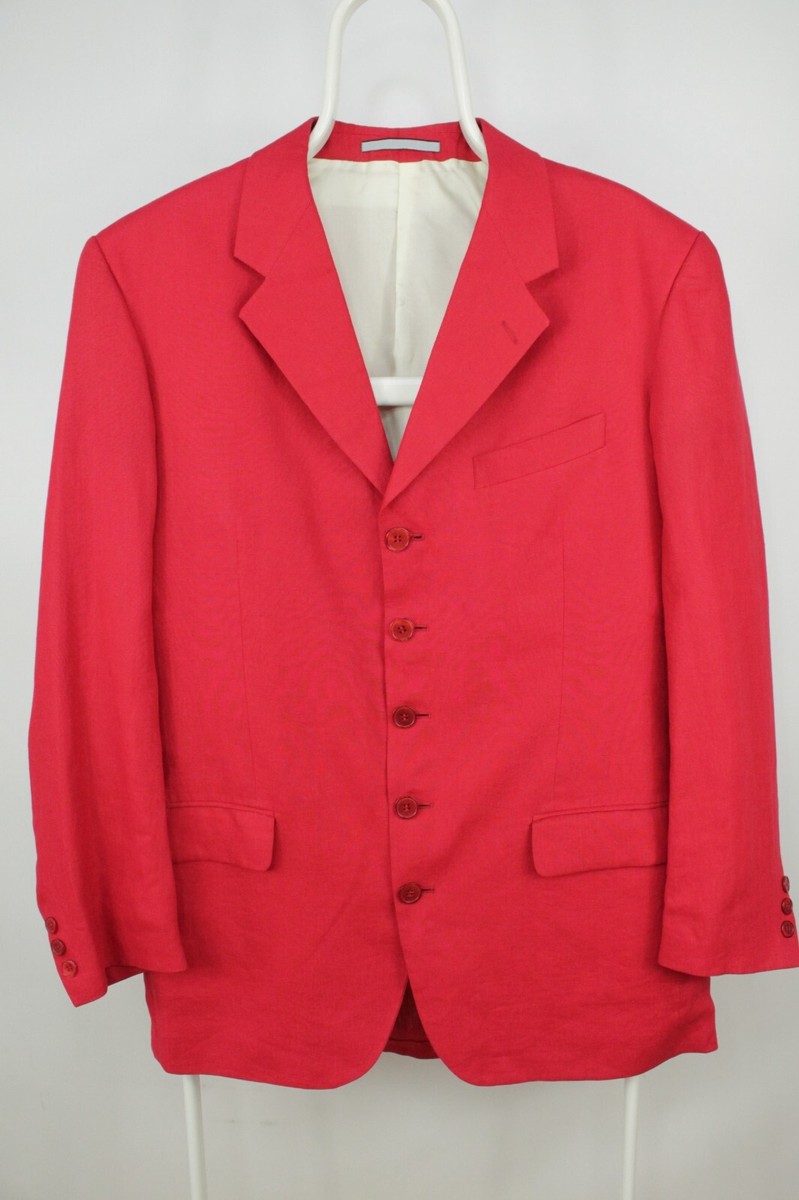 まりね Vintage Kenzo Homme Red Linen 5BTN Blazer Jacket Men's Size: 3 / L