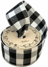 Black White Buffalo Plaid Ribbon - 2 1/2" x 10 Yards Wired Edge, Fall, Christmas
