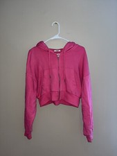 Zip Up Hoodie Women Pink Cropped Size Medium