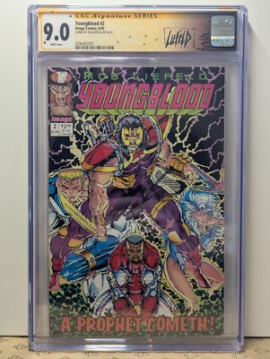 Youngblood #2, CGC 9.0 (W) signed by Rob Liefeld 1st app of Shadowhawk & Prophet