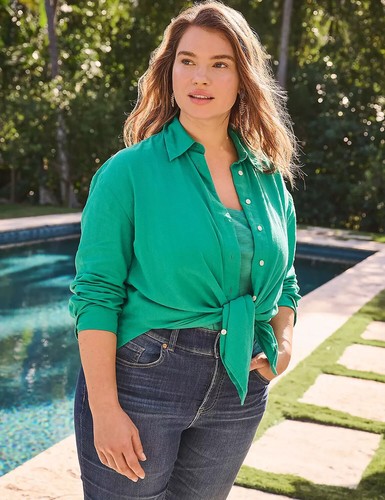 Lane Bryant Relaxed Linen Button-Down Shirt Emerald Green Plus Size 18/20 NWT - Picture 4 of 4