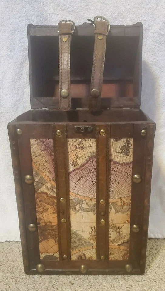 Decorative Wooden Display Box w/Brass Tacks, Leather, Nautical Theme - Image 2 of 4