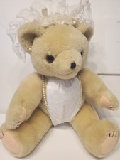 Vintage Bride Bear Jointed Poseable Stuffed Plush by Lixin Company EUC Fast Ship