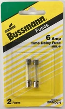 Bussman BP/MDL-6 6 amp 1/4" x 1 1/4" Time Delay Glass Fuse