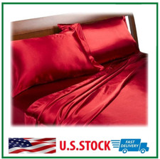 Satin Sheets Queen Size Soft Silk Feel Bedding 4Pc Set Luxury Bed Linen RED