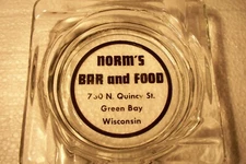 Vintage Glass Ashtray Norm's Bar and Food Quincy St. Green Bay WI