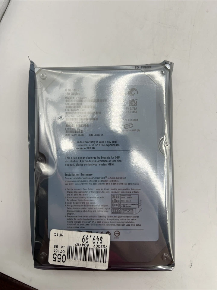 SEAGATE U SERIES 9 160GB 5.4K 2MB 3.5'' ST3160022ACE New Sealed - Image 3 of 4