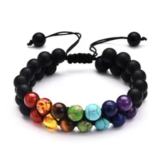 7 Chakra Bracelet Yoga Beads Reiki Matte Onyx Double Layer Adjustable Bracelets