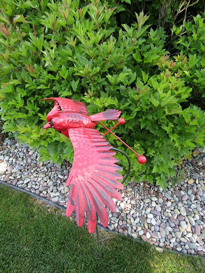 Giratorio de viento con estaca de patio mecedor cardinal rojo metal cinético aleteo de alas Foto 3 de 4