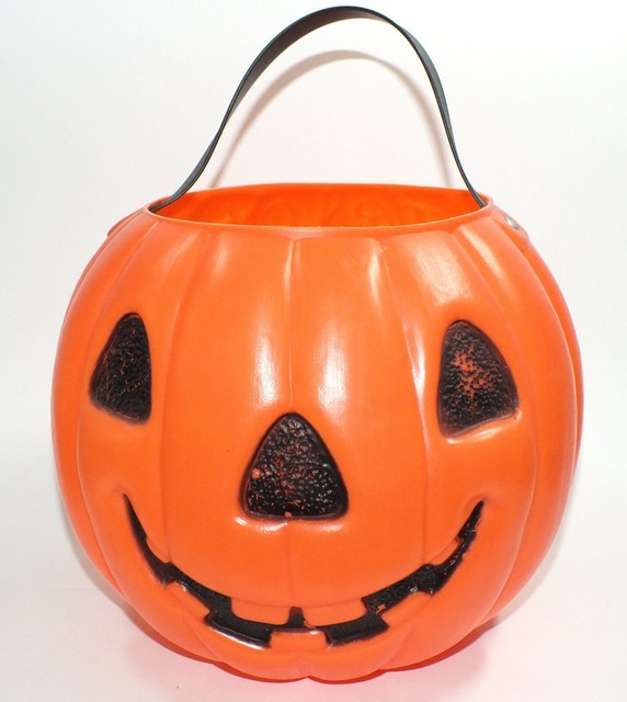 Vintage Halloween Bucket AJ Renzi Plastic Corp Jack O Lantern Trick Or