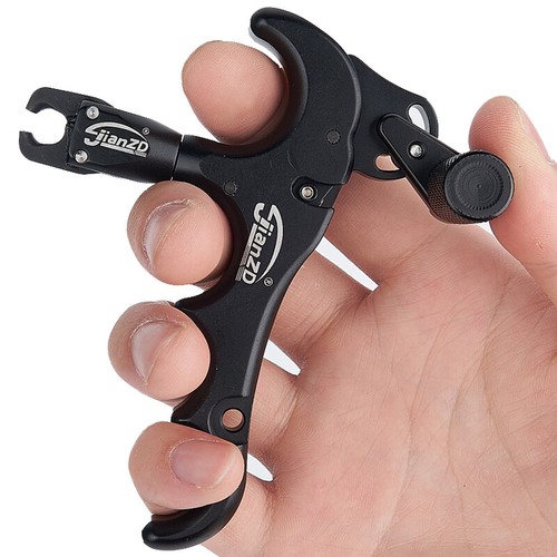 360° Bogenschießen Jagd Griff Compound Schleife Entriegelungshilfen 4 Finger Daumen Trigger Bremssattel - Bild 10 von 15