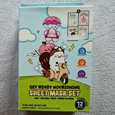 BONNYHILL Rice Peach Cherry Blossom Red Bean Nourishing Sheet Mask Set of 12 New