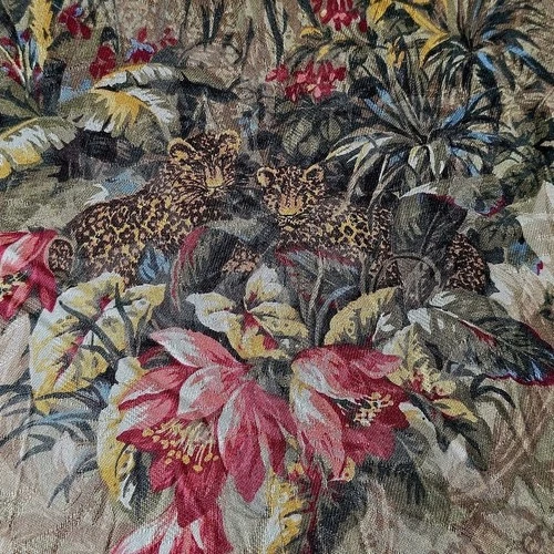 8+ YARDS! Raymond Waites Mill Creek VINTAGE JUNGLE Fabric Leopard Cubs Jacquard - product listing photo