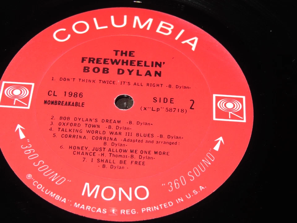 THE FREEWHEELIN' BOB DYLAN Lp MONO 2 EYE Pressing CL 1986 MINT Vinyl SHRINK NM- - Image 2 of 3