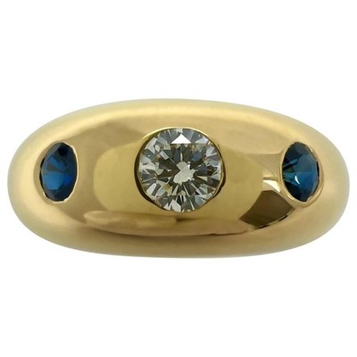Cartier Diamant und blauer Saphir 18k Gelbgold Drei Steine Kuppel Daphne Ring