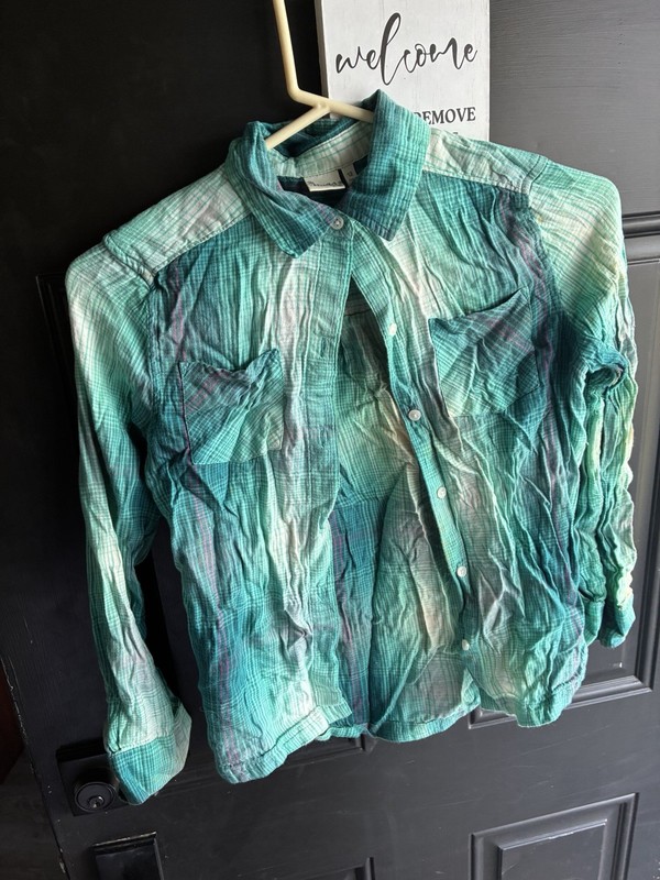 Mudd Girls Size 12 Green Plaid Long Sleeve Collared Button-Up Shirt