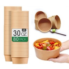 TOPtoper 80 Pcs 30 Oz【WITHOUT LIDS】 Large Paper Bowls Disposable 30 OZ, Brown 