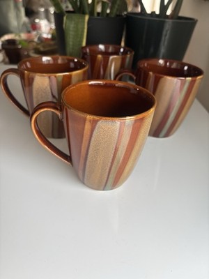 Sango Avanti Brown 4722 Stoneware Coffee Mugs w/ Handle MW/DW Safe Set of 4