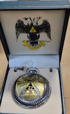 Watch Pocket battery operated w/ Square Compass on the face Masonic Mason 306
