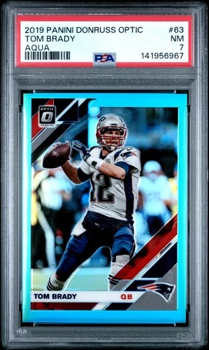 2019 PANINI DONRUSS OPTIC AQUA #63 TOM BRADY 136/299 PSA 7