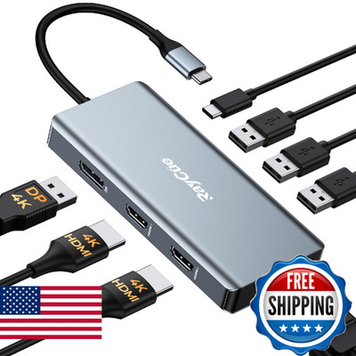 USB C Docking Station Dual Monitor Adapter, 8 in 1 Laptop Docking Station 3 Moni