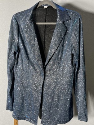 Gorgeous Blue Shimmery Notched Single-Breasted Women's Blazer SZ Med