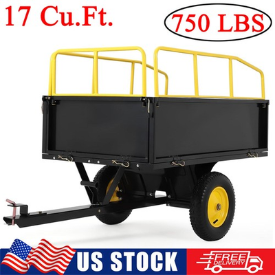 #ad 750 LBS ATV Lawn Mower Dump Cart 17 Cu.Ft Tow Behind Trailer w Removable Sides $219.99