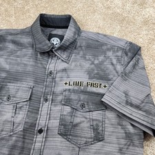 Affliction Mens Short Sleeve Button Shirt Live Fast Eagle Sword Graphic Size M