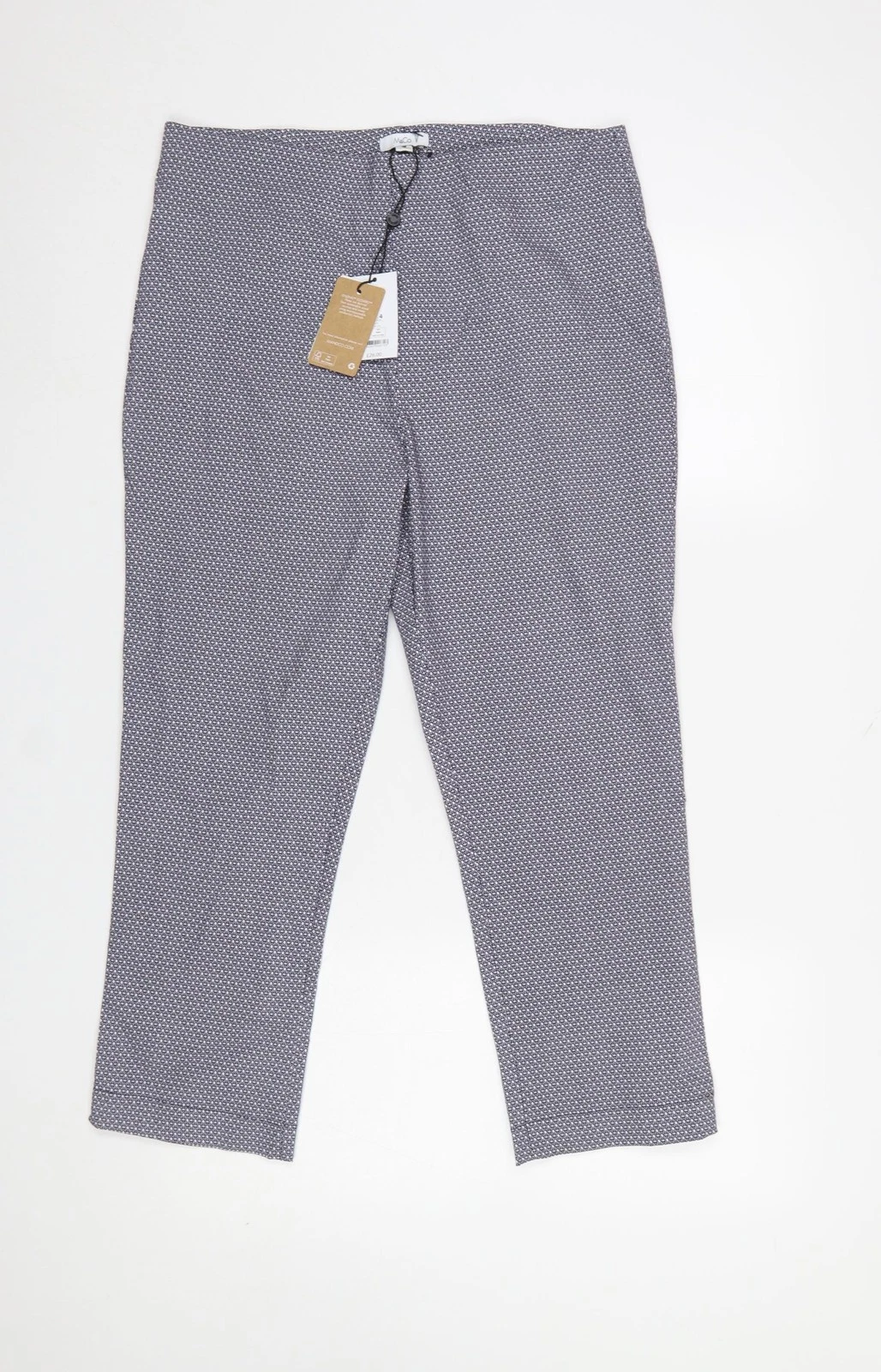 M&Co Womens Blue Geometric Stretch Cropped Trousers Size 14