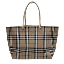 BURBERRY Tote bag Nova check nylon leather Beige brown Vintage Auth From Japan