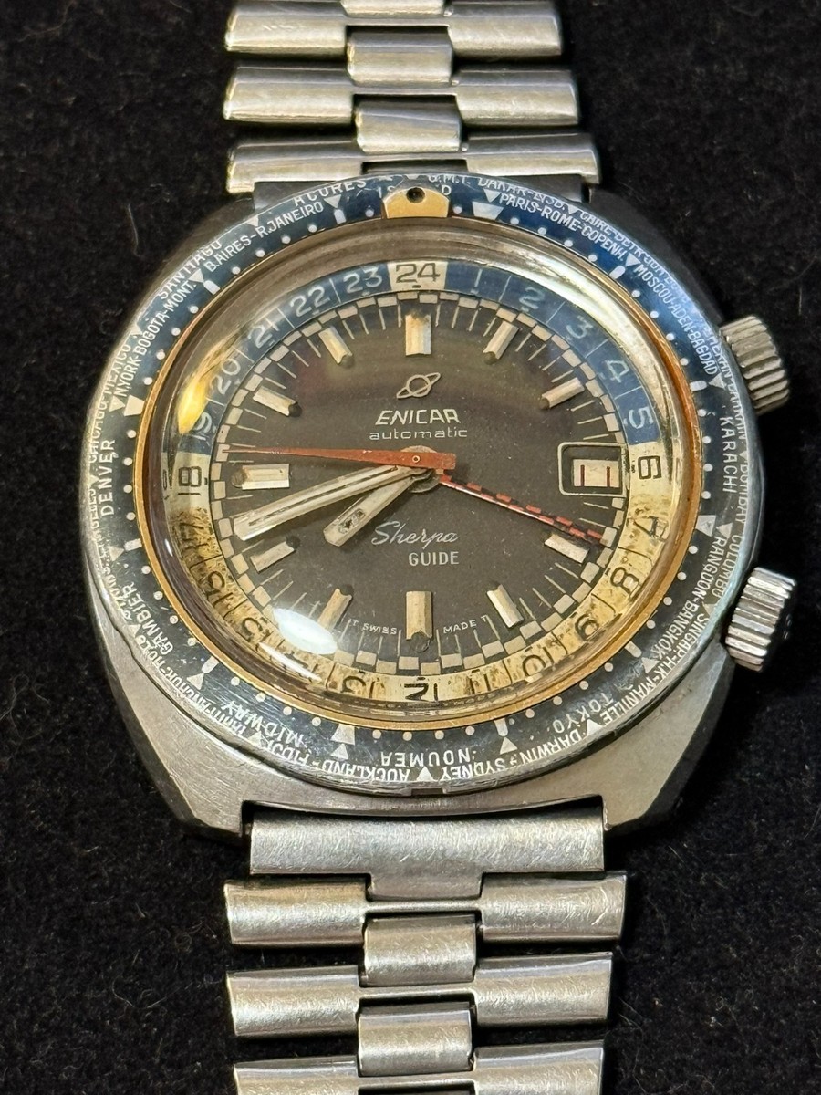RARE 1969 Enicar Sherpa Guide Mark IV 600 GMT 166-35-04 Automatic