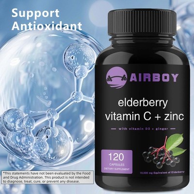 Elderberry Capsules With Vitamin C, D3, Zinc & Ginger, Premium Formula