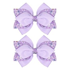 4" Sparkly Glitter Purple Ribbon Hair Bow Clips Boutique Sequin