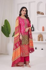 Heavy Chinon Silk Pink Kurta Palazzo With Dupatta For Indian Festival Wear