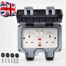 Outdoor Socket Weatherproof Storm RCD Socket Double Switched 13 A 2 Gang IP66