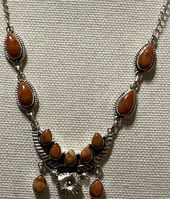 orange Jaspis Kronleuchter birnenförmig Sterlingsilber 925 Halskette 24'' NEU