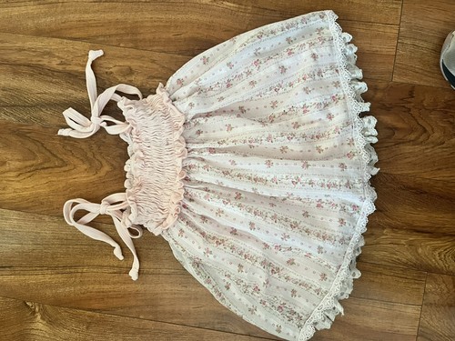 Haute Baby Pink/ lace/tie shoulder straps dress 2T