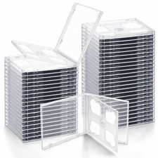 50 Pack Standard Double CD/DVD Jewel Case for Disc Storage with Tray,Clear