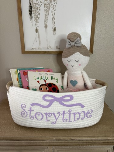 Storytime Book Basket Ivory Lavender Baby Gift Baby Shower Book Holder - Picture 2 of 2